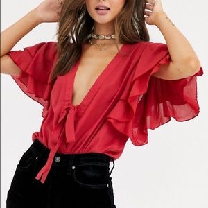 Free People Call Me Later bodysuit in Red